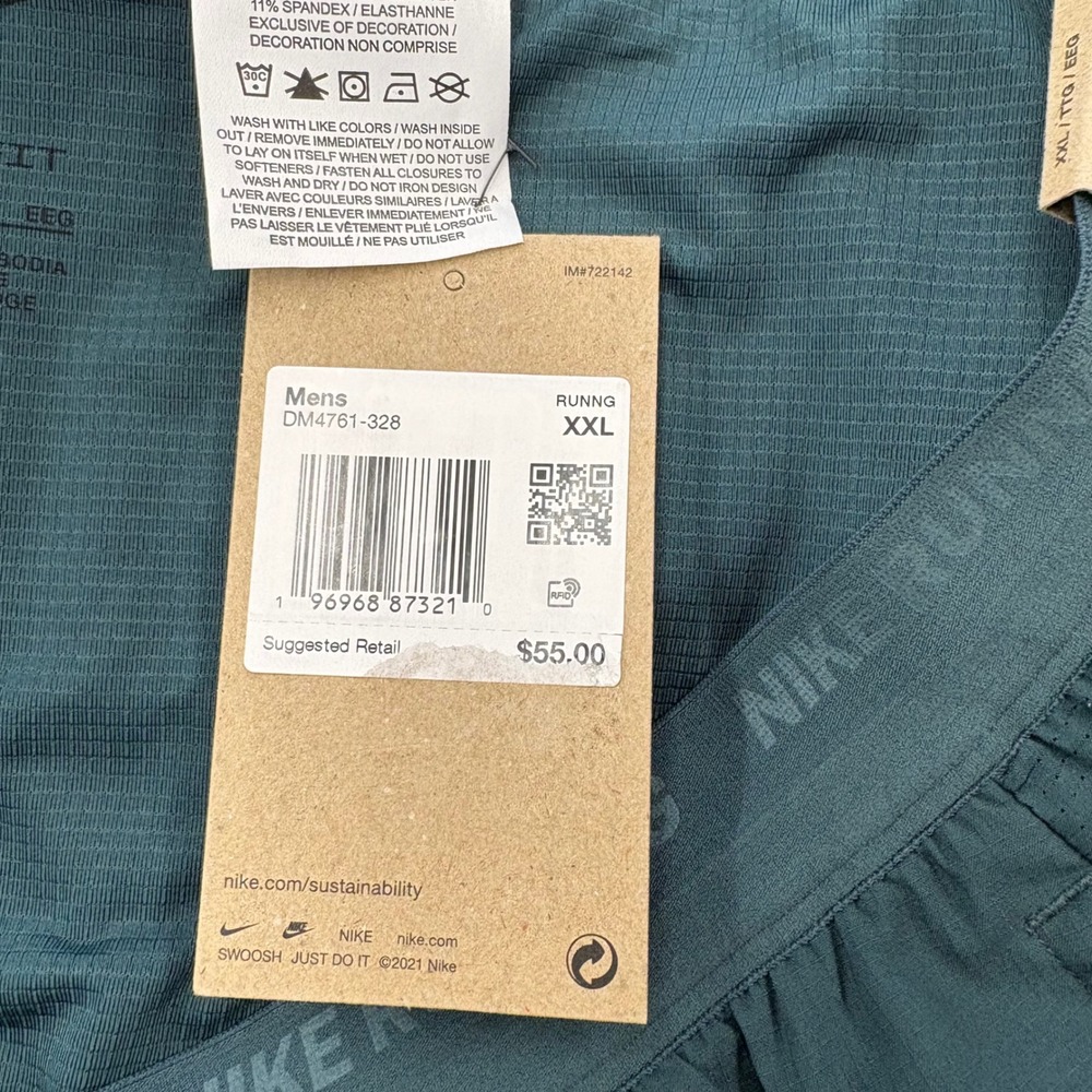 Nike Stride Running Shorts Mens XXL 2XL 7" Lined Drawstring Athletic Teal - Picture 5 of 5
